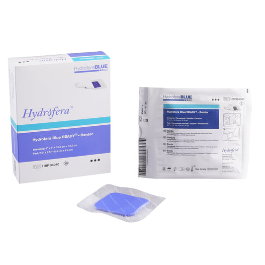 BLUE® READY-Border™ Antibacterial Foam Dressing Hydrofera, 4 x 4 Inch