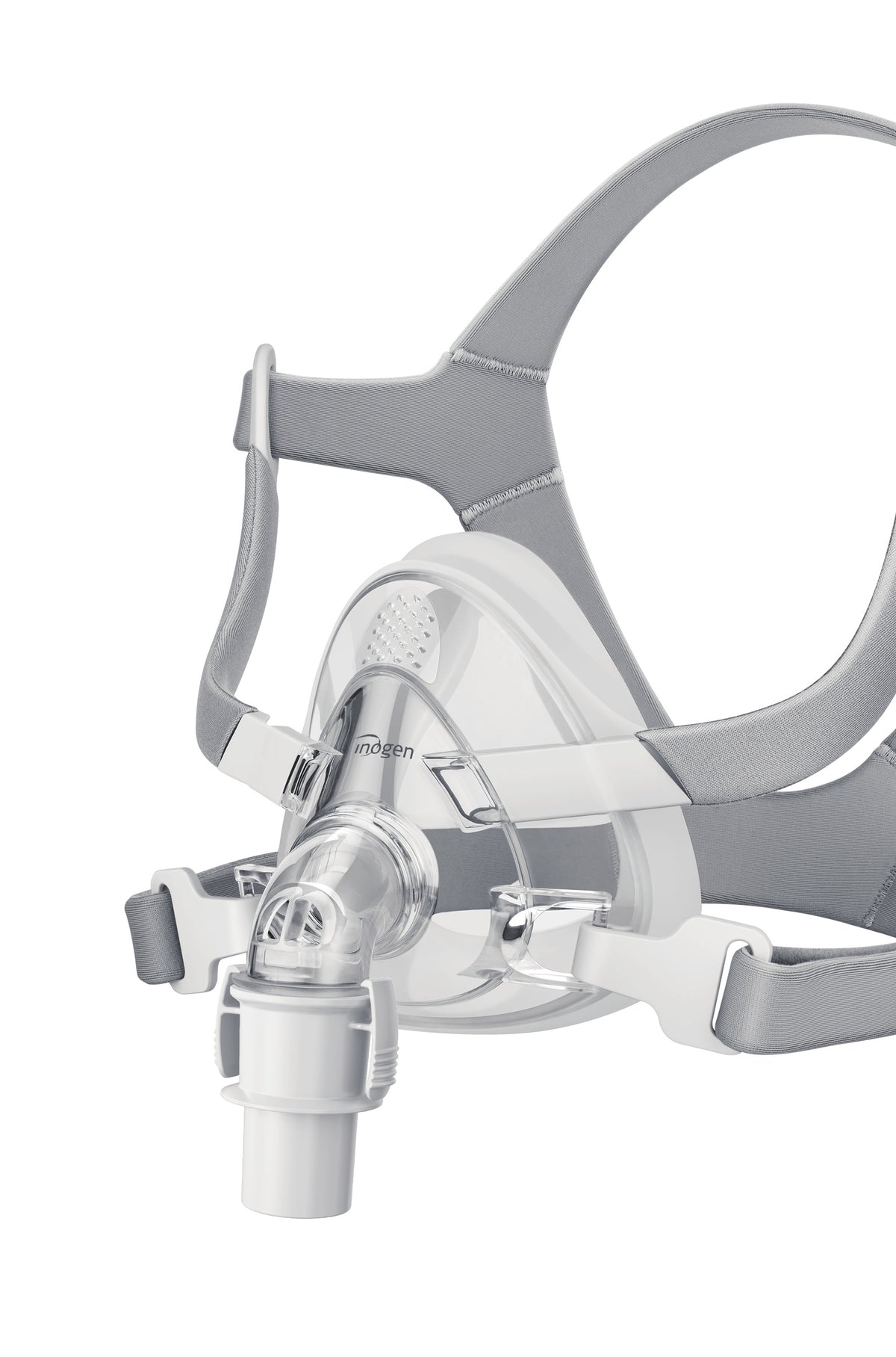 Inogen Aurora F1 full face CPAP mask with headgear, side angle