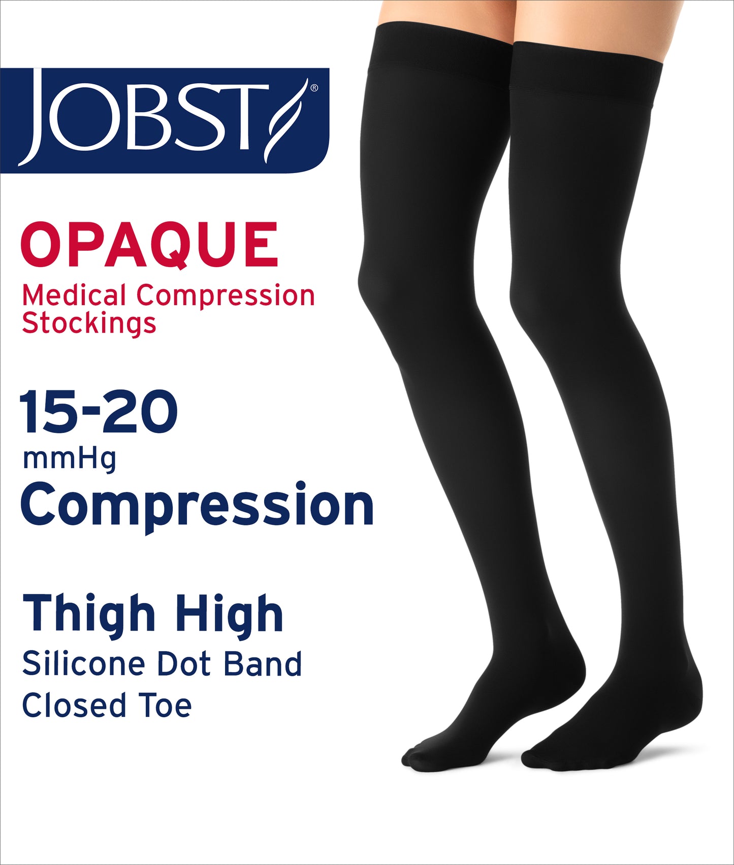 JOBST® Opaque Women's Thigh High 15-20 mmHg w/ Silicone Dot Top Band Compression Stockings Closed Toe