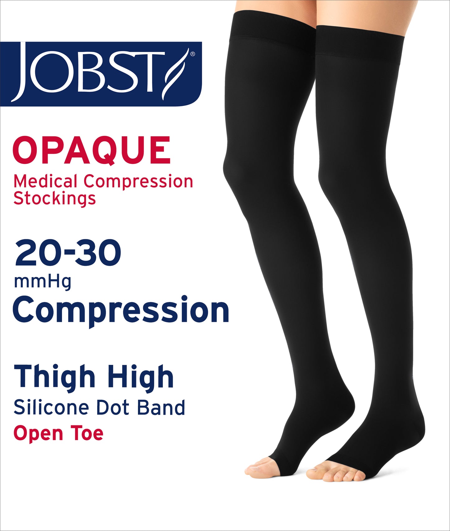 JOBST® Opaque Women's Thigh High 20-30 mmHg w/ Silicone Dot Top Band Open Toe