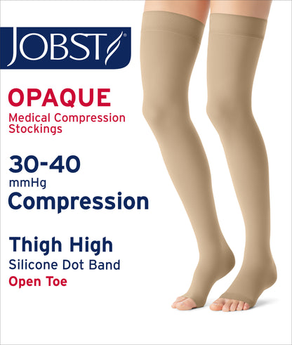 JOBST® Opaque Women's Thigh High 30-40 mmHg w/ Silicone Dot Top Band Open Toe